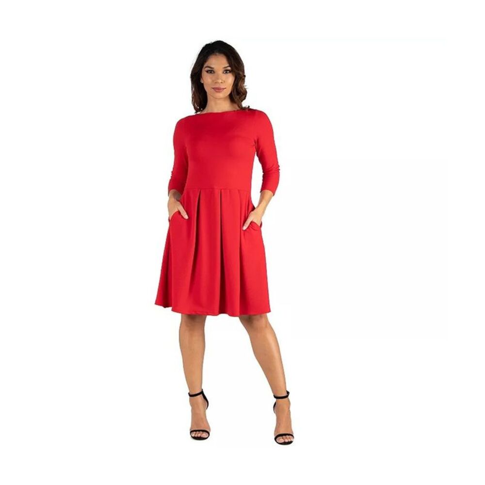 24seven Womens Pleated Texu Red Fit & Flare Dress, NWT